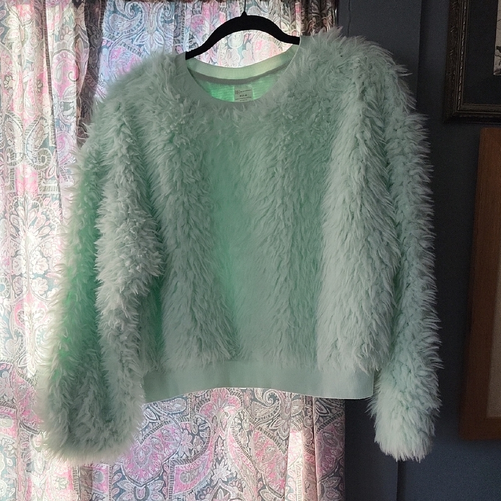 No Boundaries Light Green Fuzzy Sweater